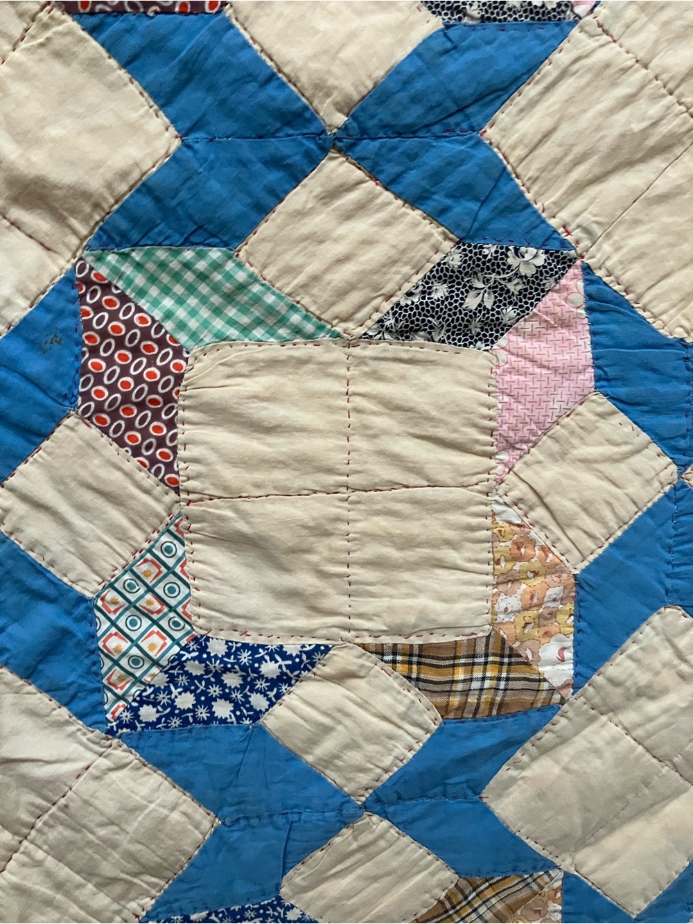 Hand stitched early 20th C patchwork star pattern twin quilt 69 x 80” vintage - Picture 4 of 16